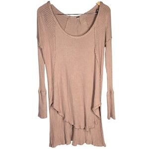 Free People Ventura Thermal Tee Oversized Waffle Knit Long Sleeve Tunic‎ Pink M
